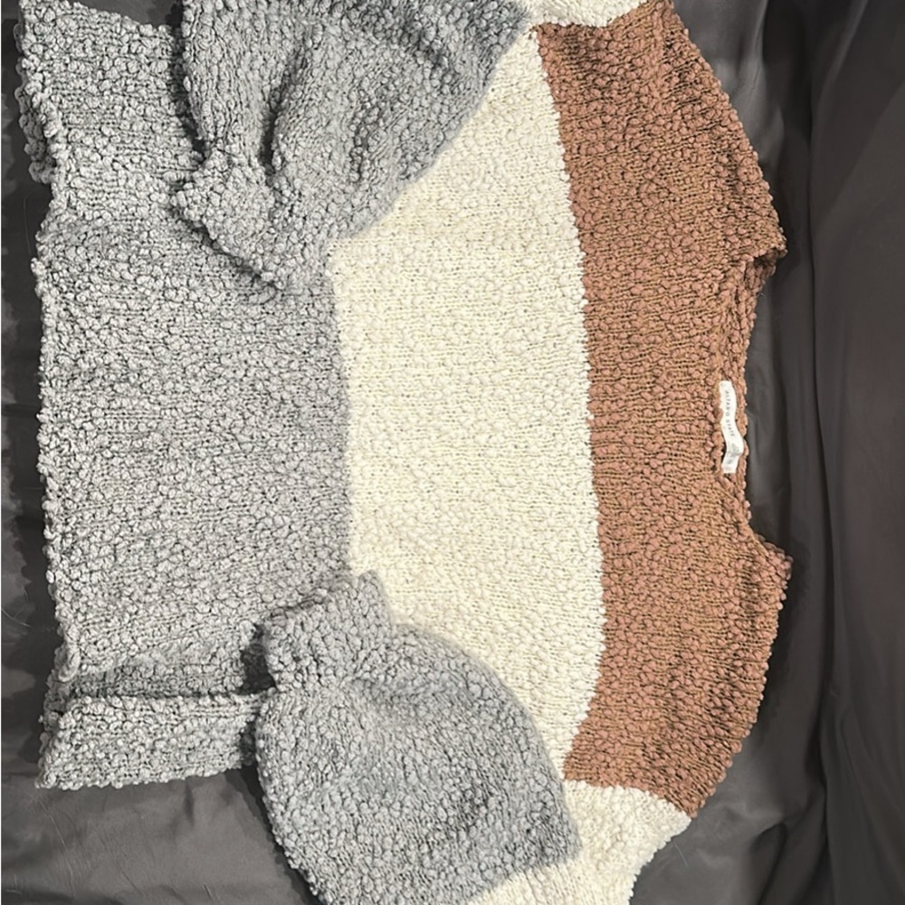 Altar'd State Gray and Cream Crew Neck Sweaters Plush Sherpa Texture
